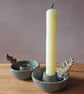 Woodland inspired Stoneware Candle Holders - Blue oakleaf