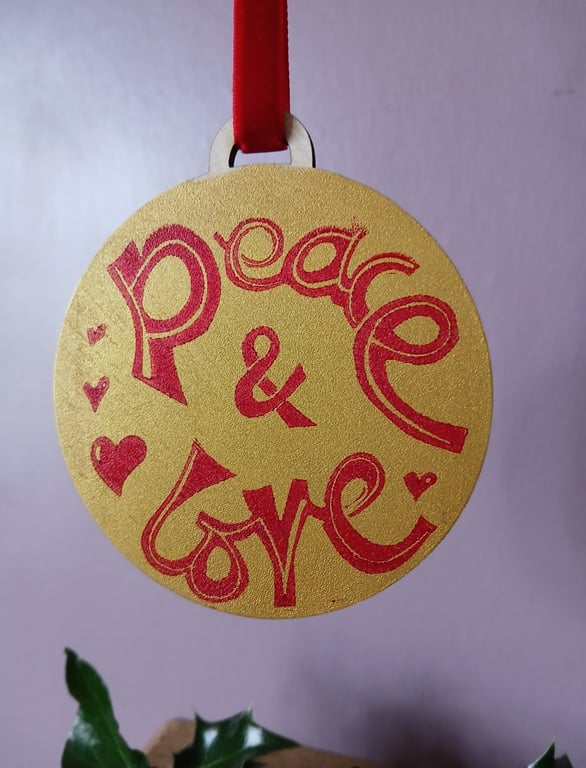 Festive Bauble Decoration, 2D, Red and Gold