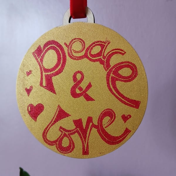 Festive Bauble Decoration, 2D, Red and Gold