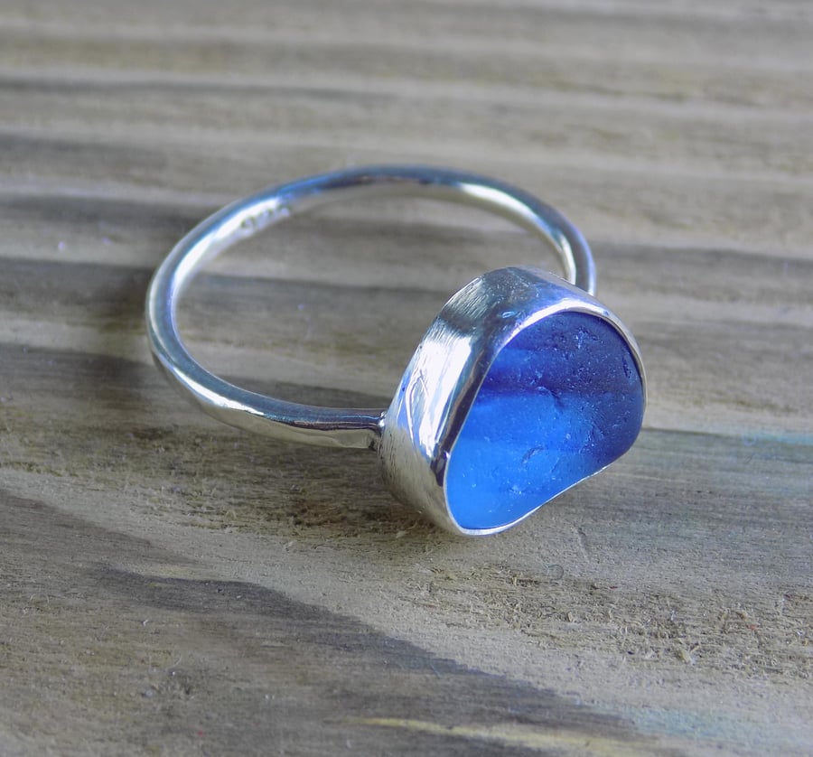 Sterling silver sea glass ring, size K