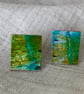 Bright Blue Green Stainless steel post earrings  - Image 3
