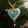 Ceramic christmas heart decoration in duck egg blue and brown