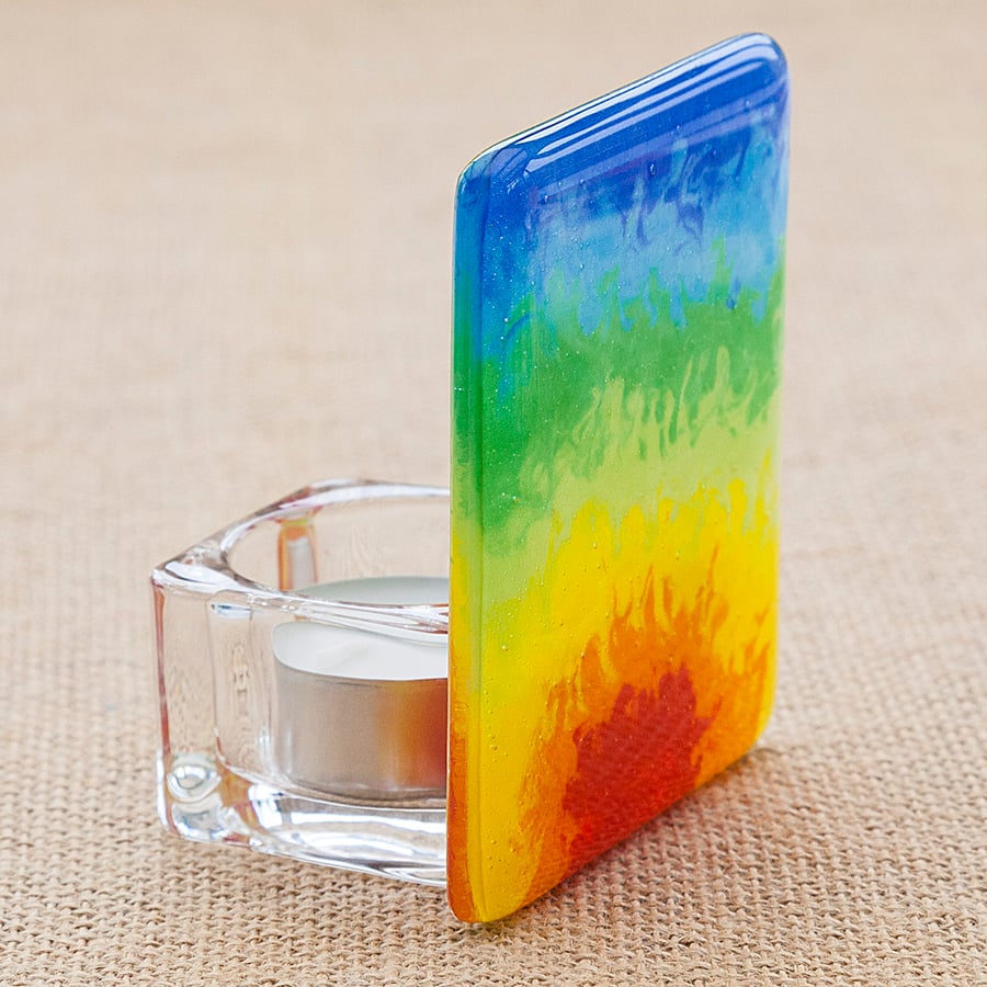 Fused Glass Rainbow Tea-Light Candle Holder - Folksy