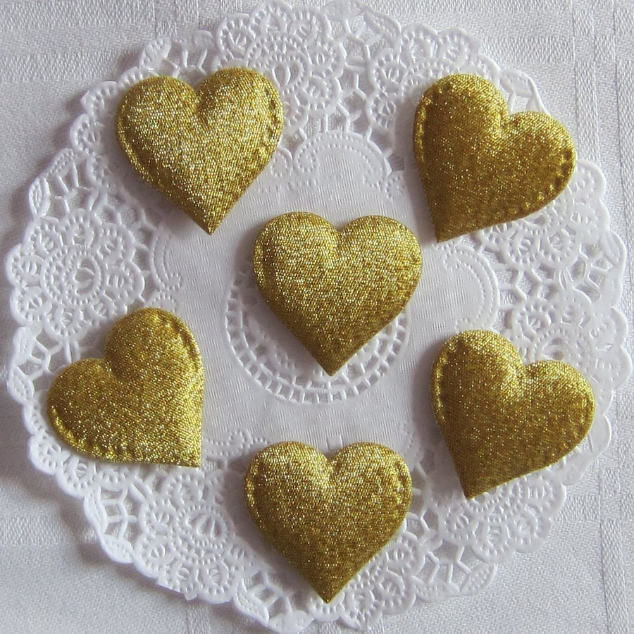 6 Padded Gold Hearts