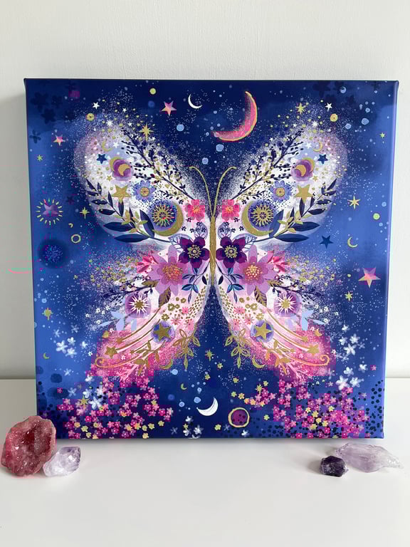 Celestial Butterfly- printed canvas- hand finished with gold leaf