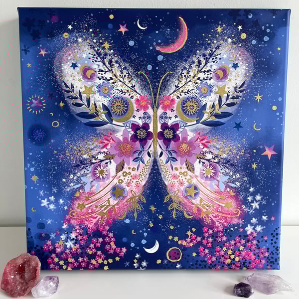 Celestial Butterfly- printed canvas- hand finished with gold leaf