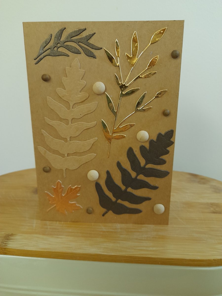 WINTER LEAVES HANDMADE GREETING CARD.