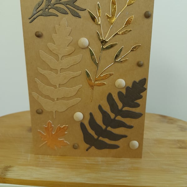 WINTER LEAVES HANDMADE GREETING CARD.