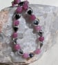 Strawberry Quartz & Black Hematite Gemstone Beaded Silver Heart Necklace - Image 2