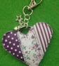 Handmade Fabric Patchwork Heart Keyring Bag Charm Purple