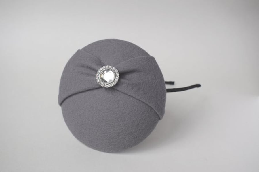 Grey Felt Fascinator Hat - Mini Button Hat, Hair Accessory, Headband