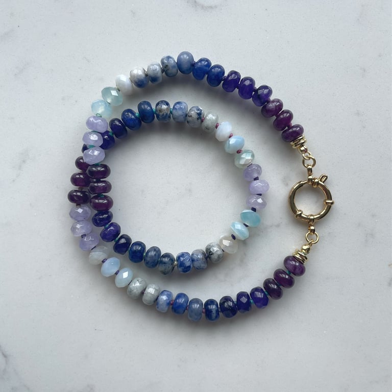 Blueberry Jam Hand Knotted Beaded Gemstone Necklace 