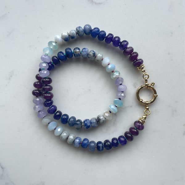 Blueberry Jam Hand Knotted Beaded Gemstone Necklace 