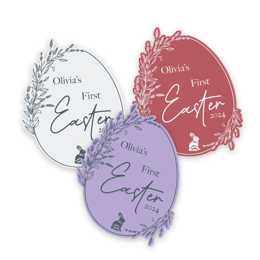 First Easter Personalised Egg: Floral Design, Acrylic Egg, Custom Name