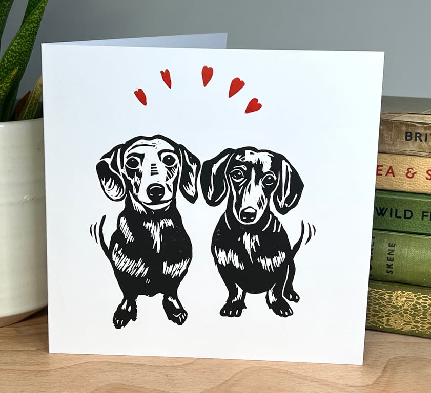 Dachshunds - Handprinted card