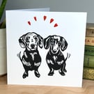Dachshunds - Handprinted card