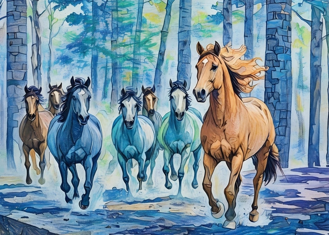 Running Horses Greeting Card A5