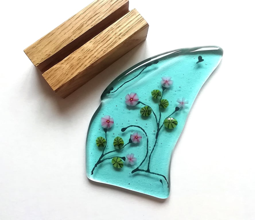 Fused Glass Moongazing Hare: Floral Folk Art Rabbit with Stand