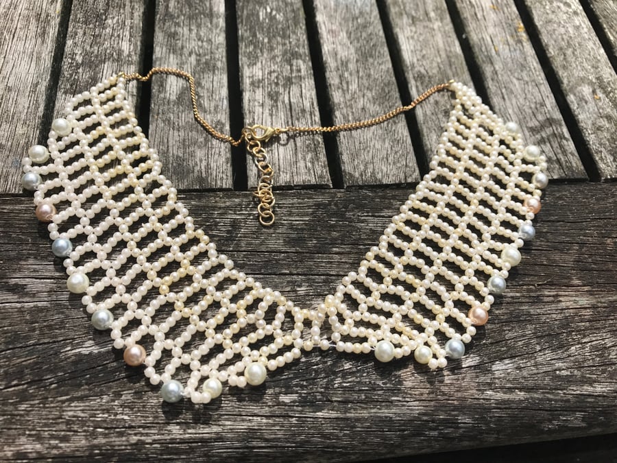 Pearl beaded collar necklace