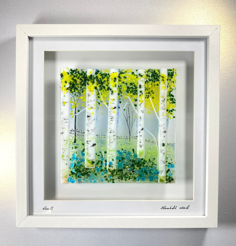 Fused glass picture- silver birch trees 