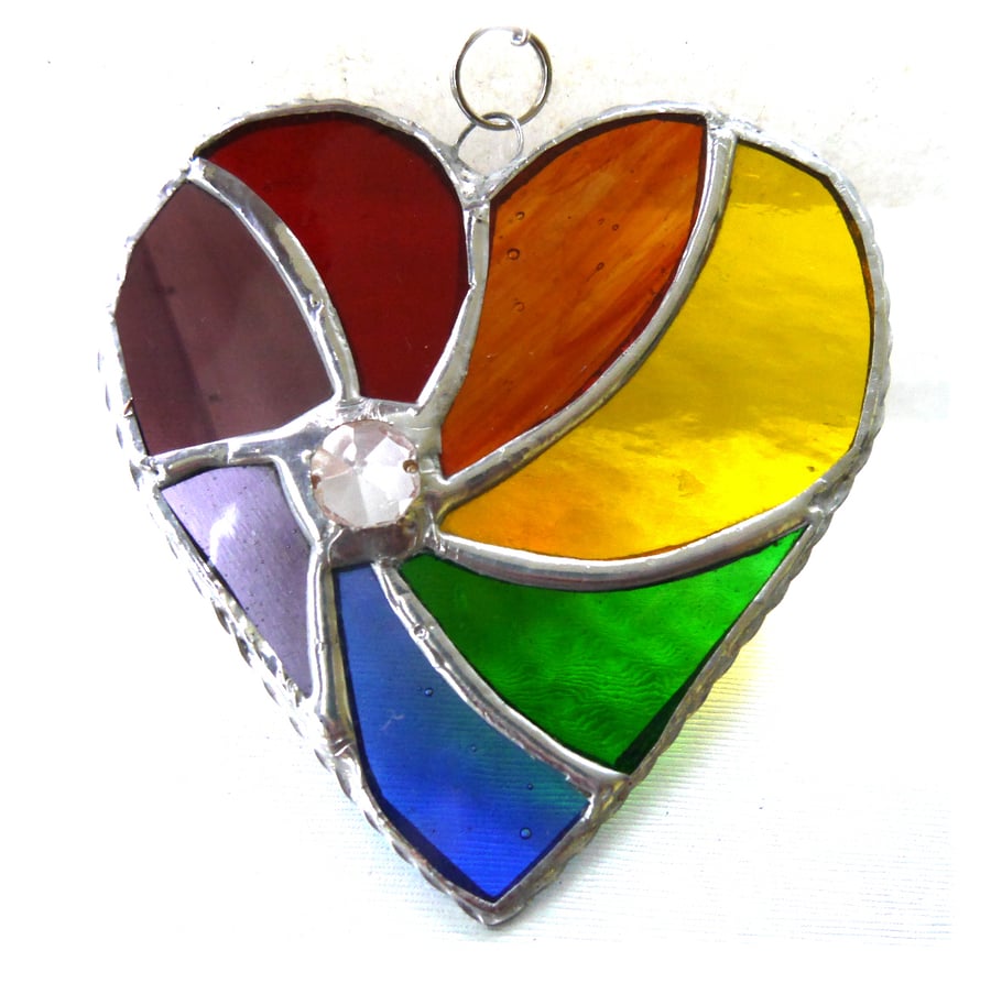 Rainbow Swirl Heart Stained Glass Suncatcher 101