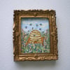 Miniature Watercolour Framed, Beehive and Bees ,Dolls House, Gold OrnateFrame