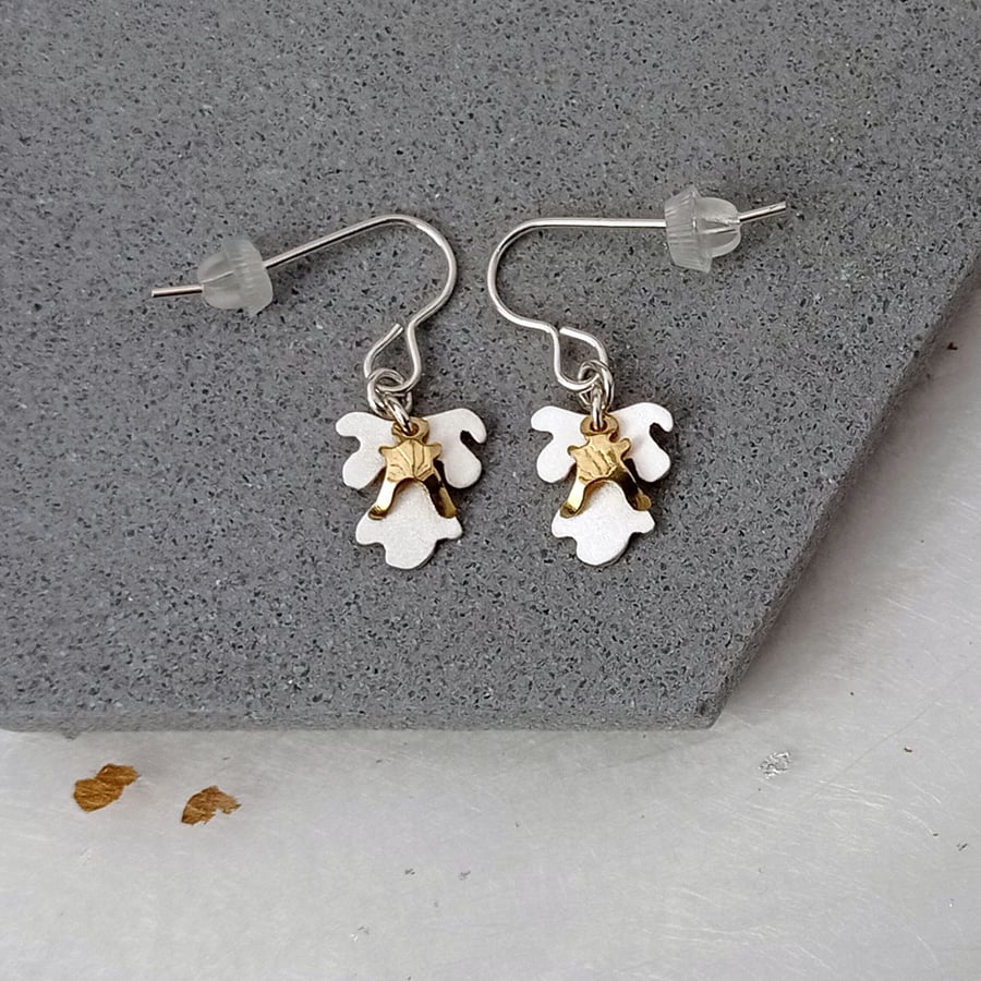 Sterling silver and brass shaped drop earrings 