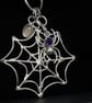 Sterling Silver Spider Web Pendant with Amethyst & Labradorite, Spooky Jewellery