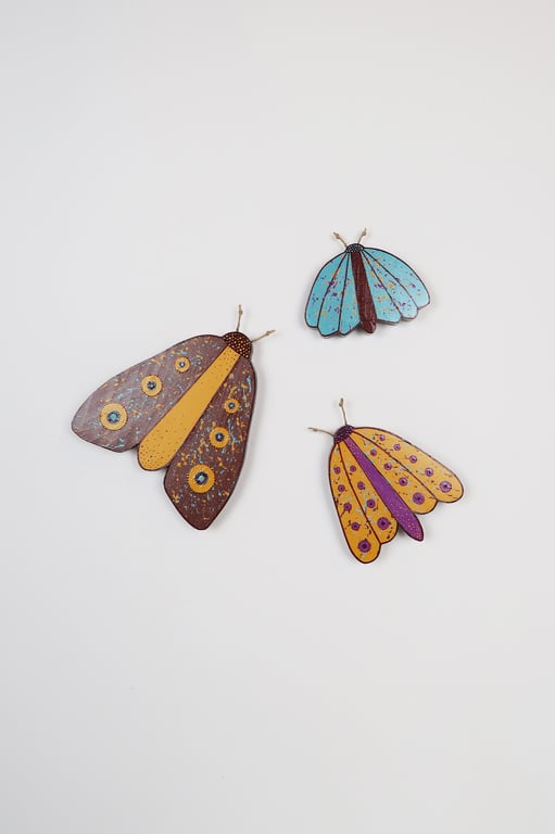 Moth wall decor, set of 3, boho wall hangings, quirky home decor.