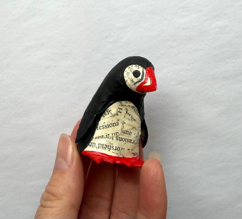 Handmade Paper Puffin - Cute Sustainable Playful Home Decor - Unique Art Gifts