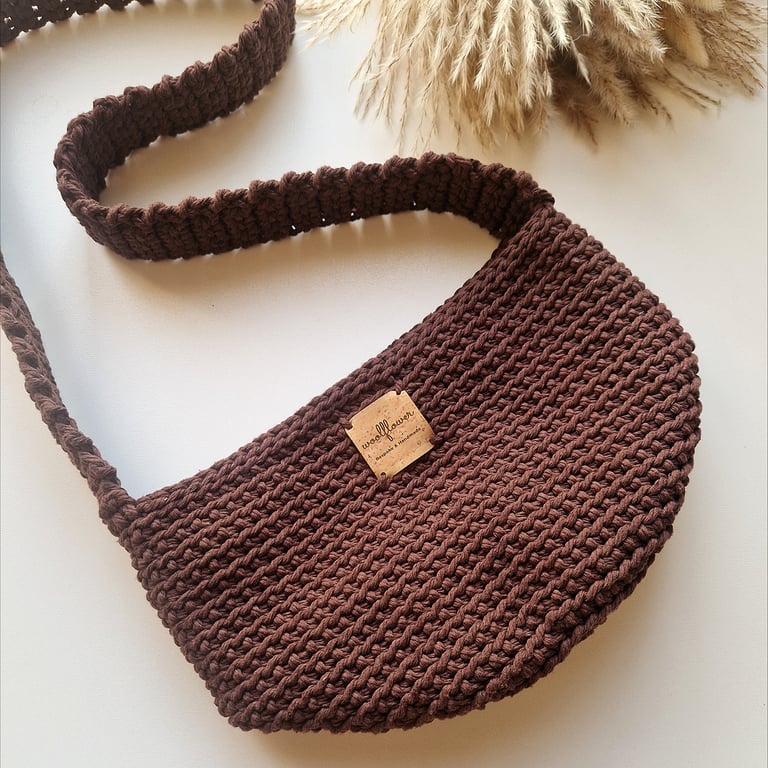 Crochet Crossbody Bag In Chocolate Brown