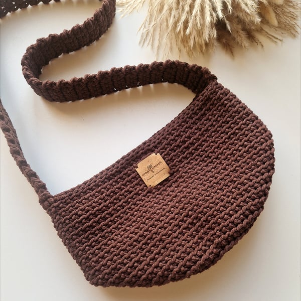Crochet Crossbody Bag In Chocolate Brown