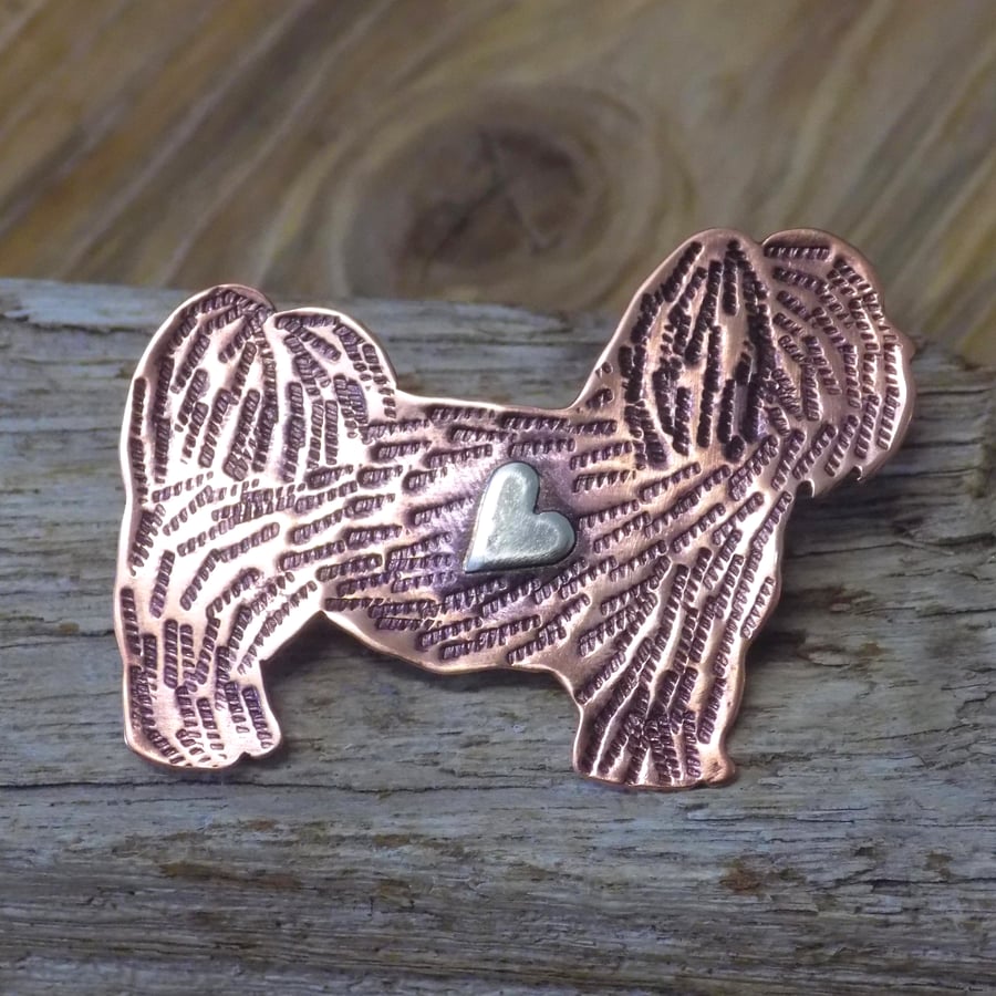 Custom order for Craft Creation Gifting ,copper and silver Lhasa Apso brooch 