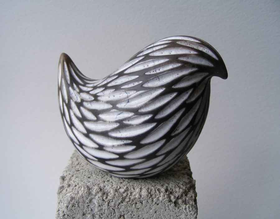 Carved raku fired bird (E)