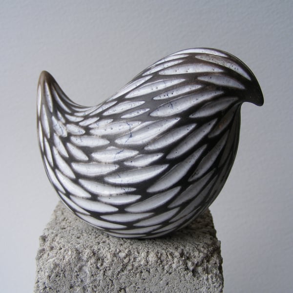 Carved raku fired bird (E)