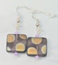 Czech glass very Grape Peacock matt square earrings - Image 2