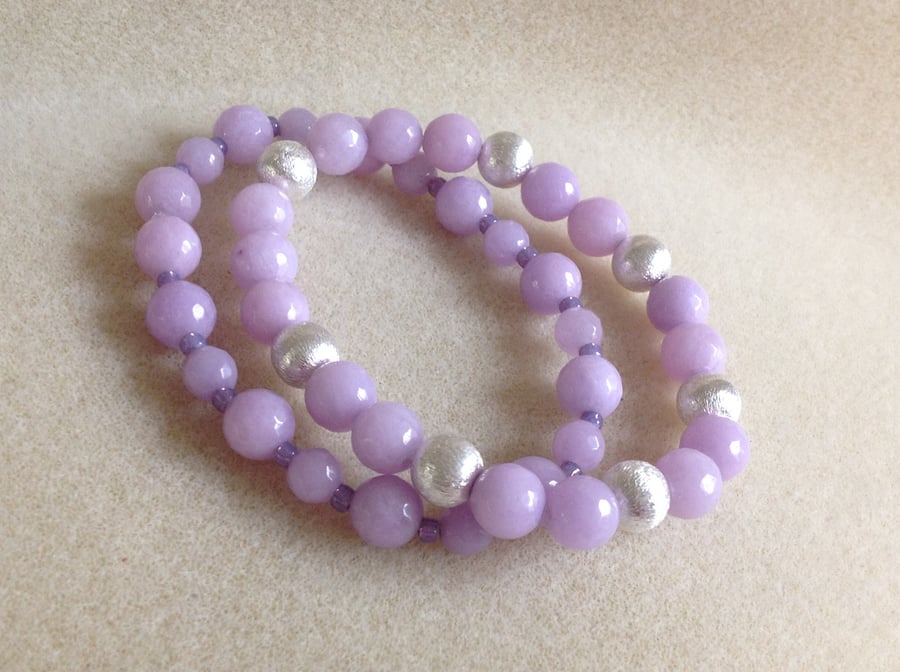 Light purple and silver lavender Jade beaded  bracelets.