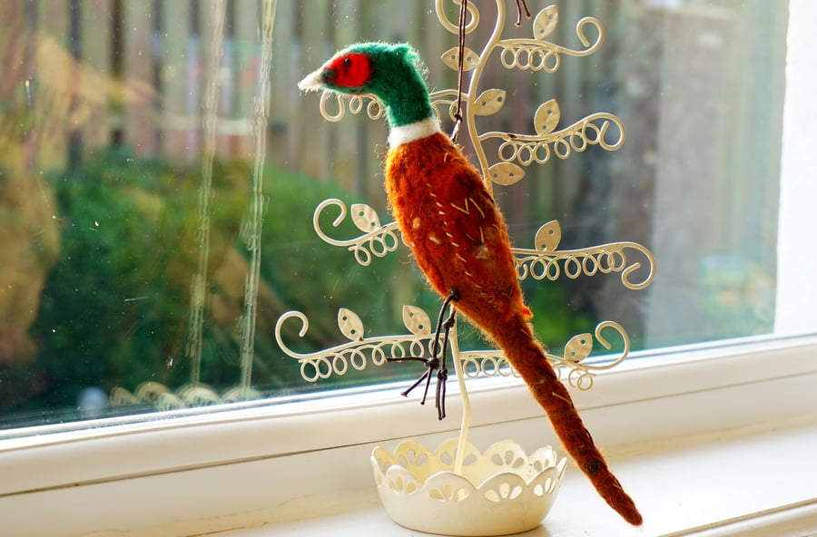 Pheasant Ornament wet felted 
