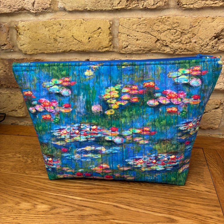 Monet Water Lilies Print Quilted Fabric Wash Bag