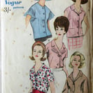 A vintage Vogue sewing pattern for women's blouses in 5 styles and size 12 