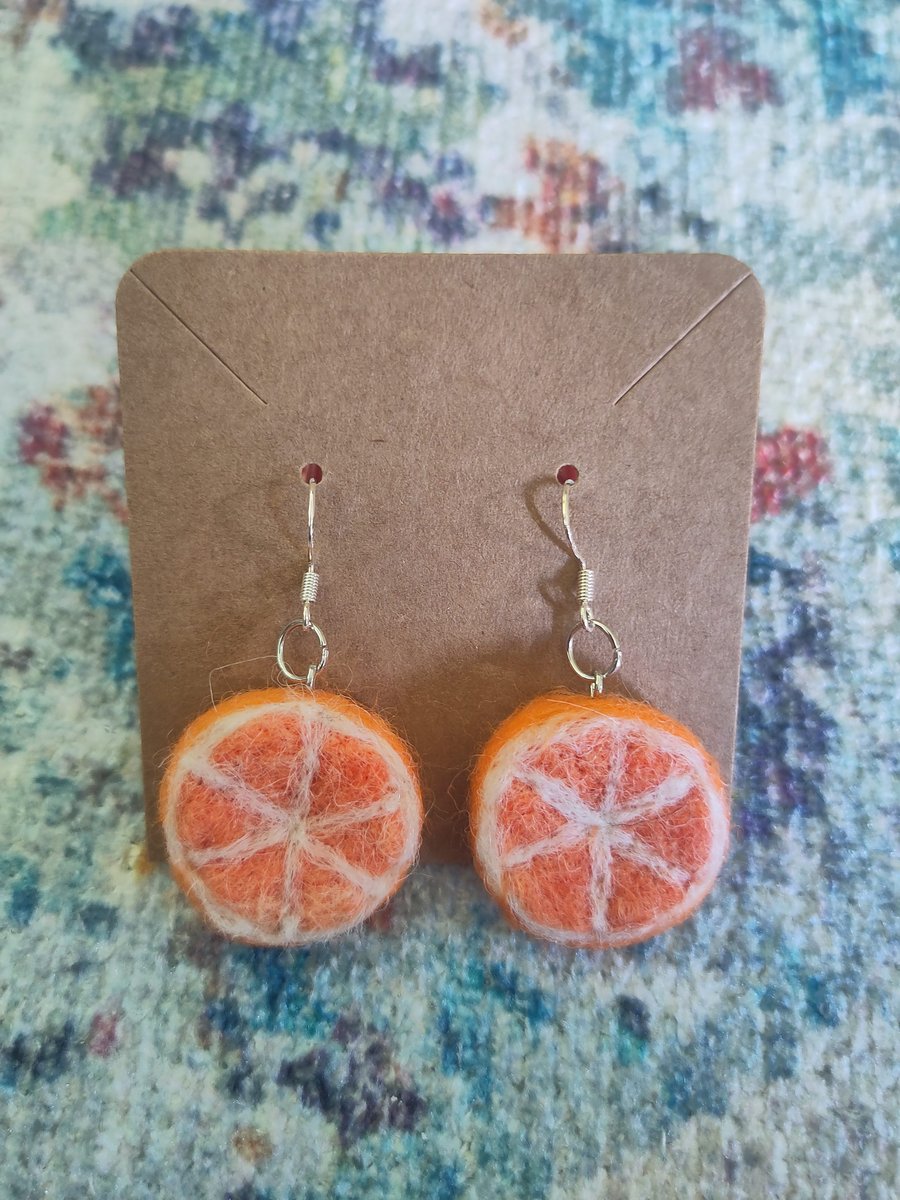Needle-felted orange earrings