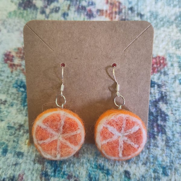 Needle-felted orange earrings