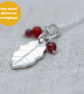 Silver Holly Leaf Pendant with carnelian and garnet beads - Image 1