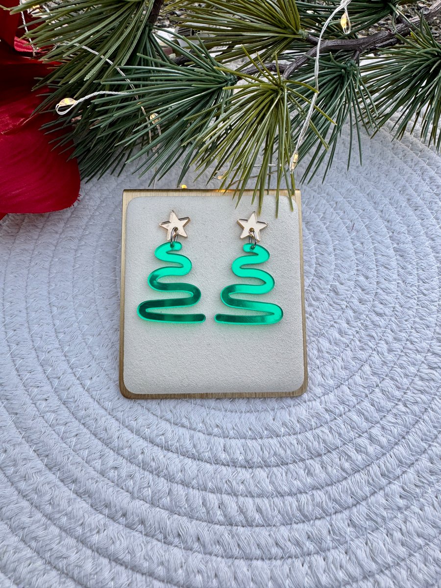 Christmas Squiggle Tree Acrylic Earrings - Folksy