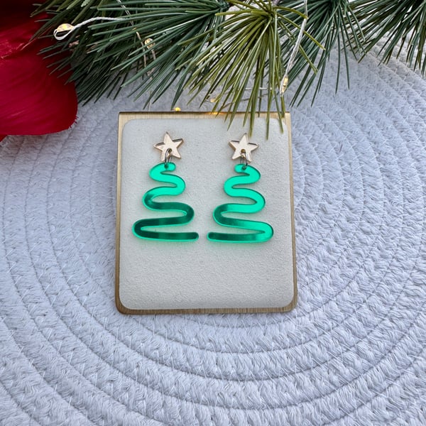 Christmas Squiggle Tree Acrylic Earrings