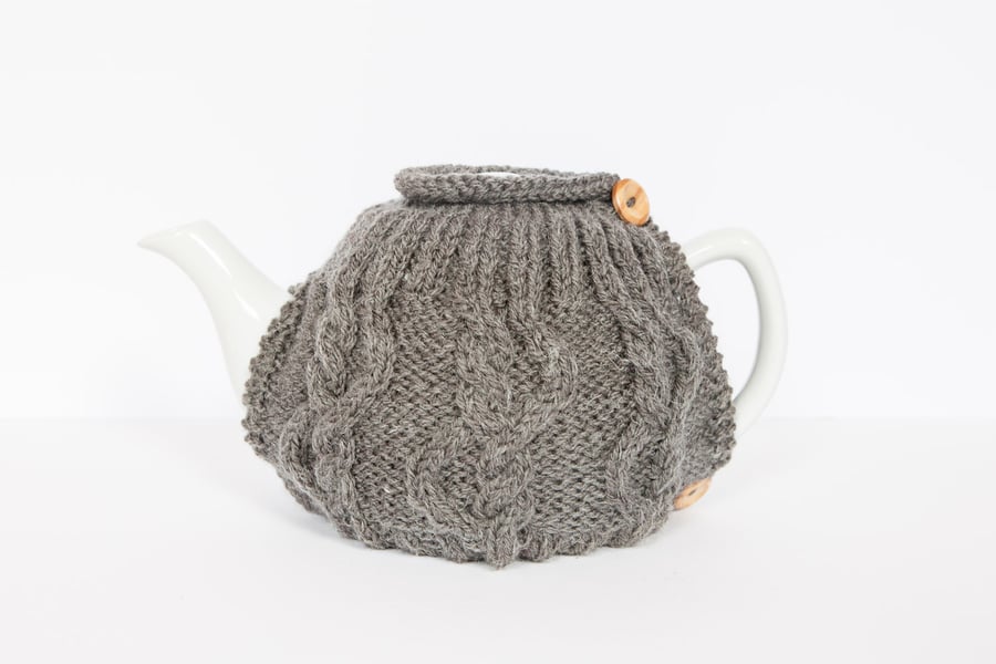 Grey hand knit tea cosy - Teapot cosy - Tea lover's gift