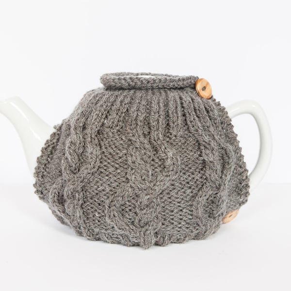 Grey hand knit tea cosy - Teapot cosy - Tea lover's gift