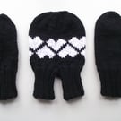 Couples Gloves, Love-gloves, Double Mitten Set, Black with White Hearts