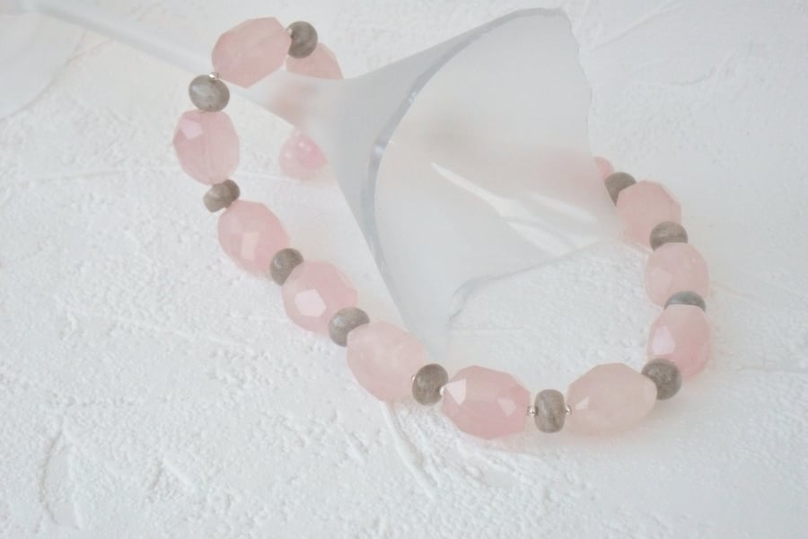 SALE: Chunky pink Rose Quartz & Labradorite necklace 