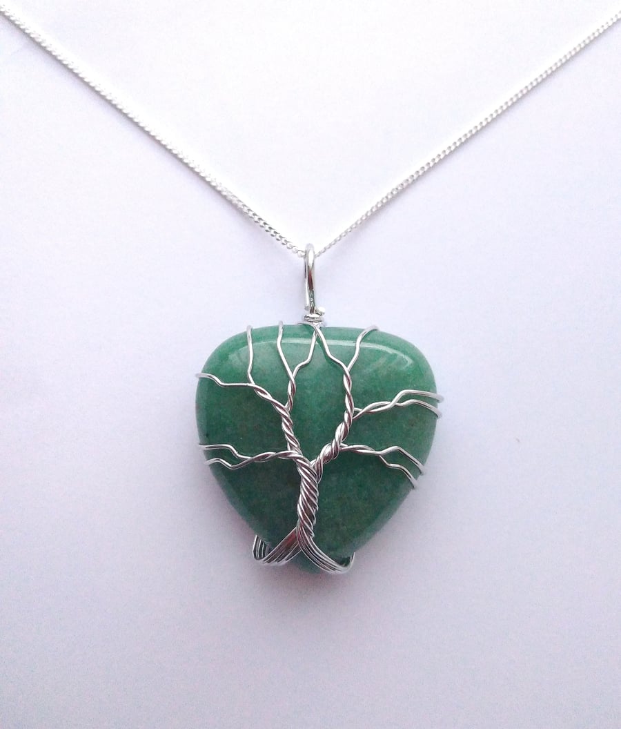 Aventurine Tree of Life Pendant Necklace